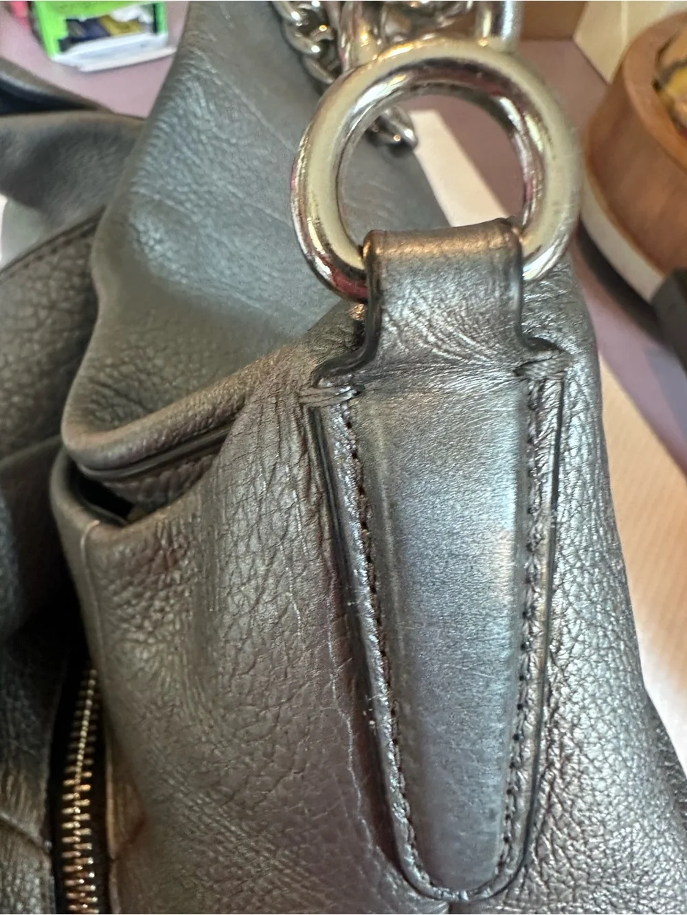 Coach Phoebe Metallic Silver Leather Chain Shoulder Bag F37856